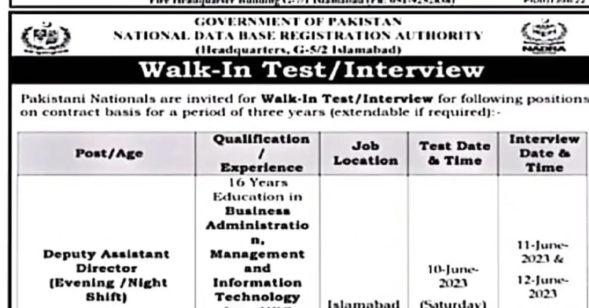 Nadra Jobs St May Apply Now Jobzsearcher