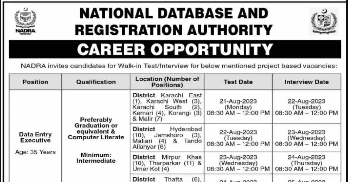 NADRA Jobs August 2023 Apply Now Jobzsearcher