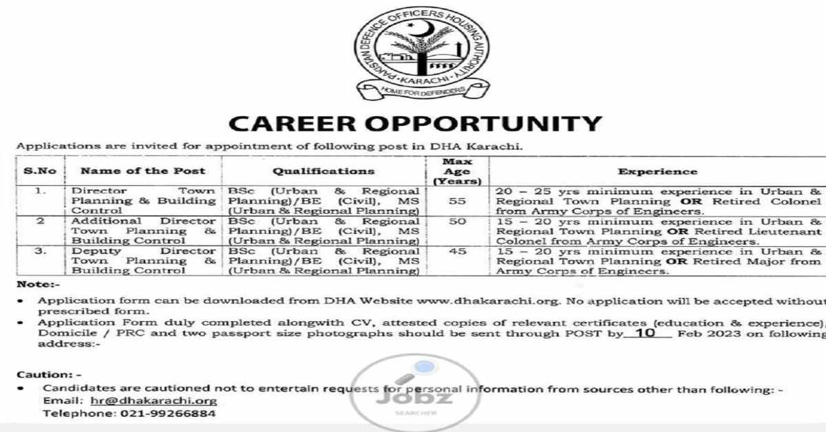 Social Image DHA (Defense Housing Authority) Karachi Jobs 2023