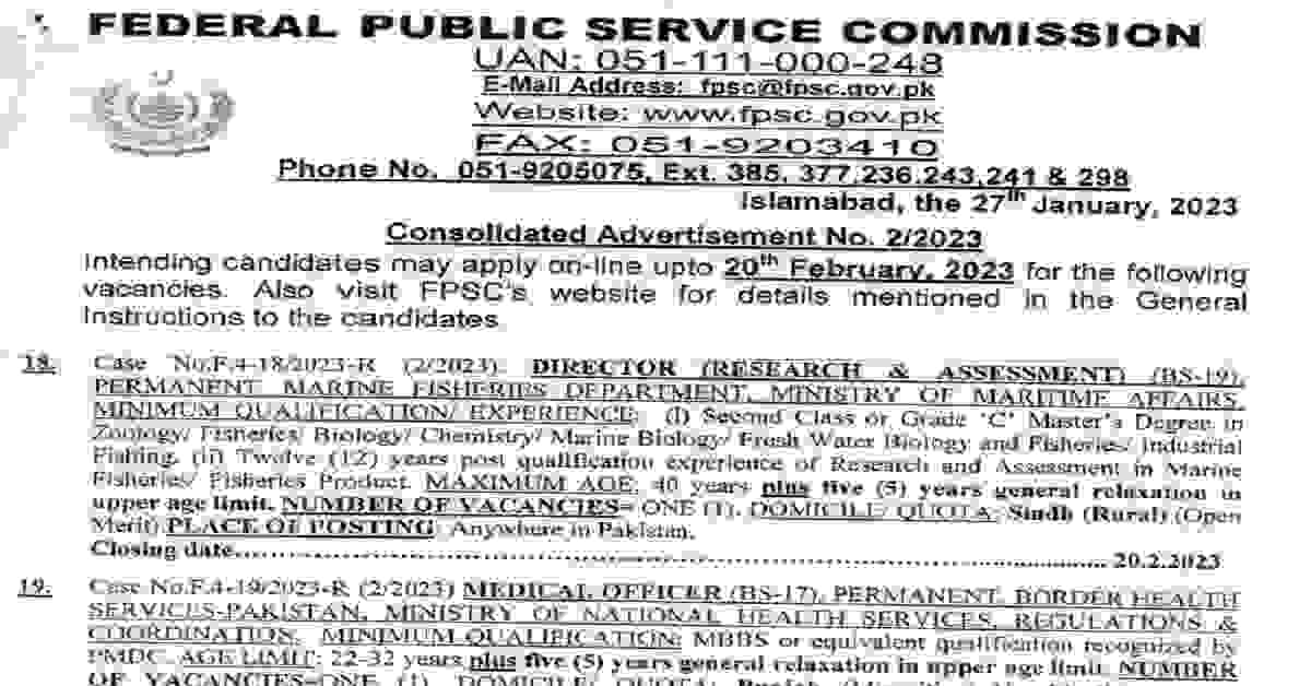 Social Image FPSC Jobs 2023 Consolidated Ad No 2_2023