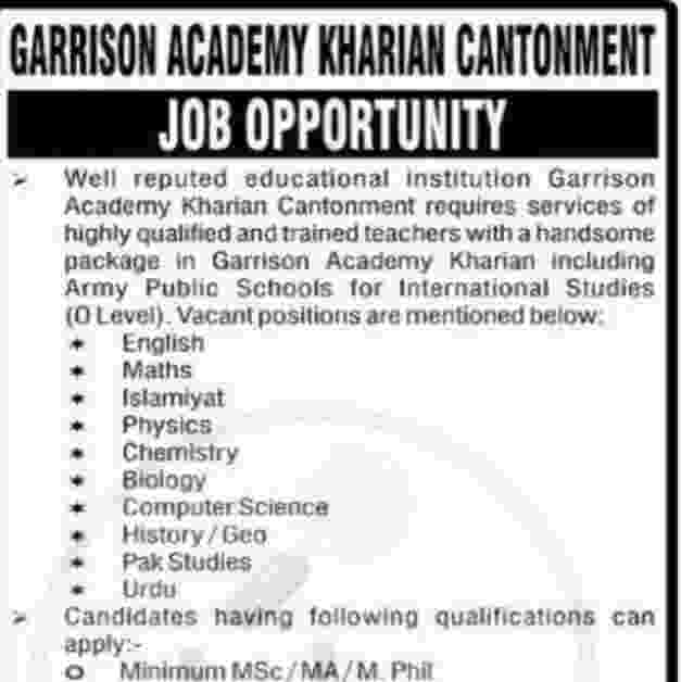 Social Image Garrison Academy Kharian Cantonment Jobs Opportunity 2023