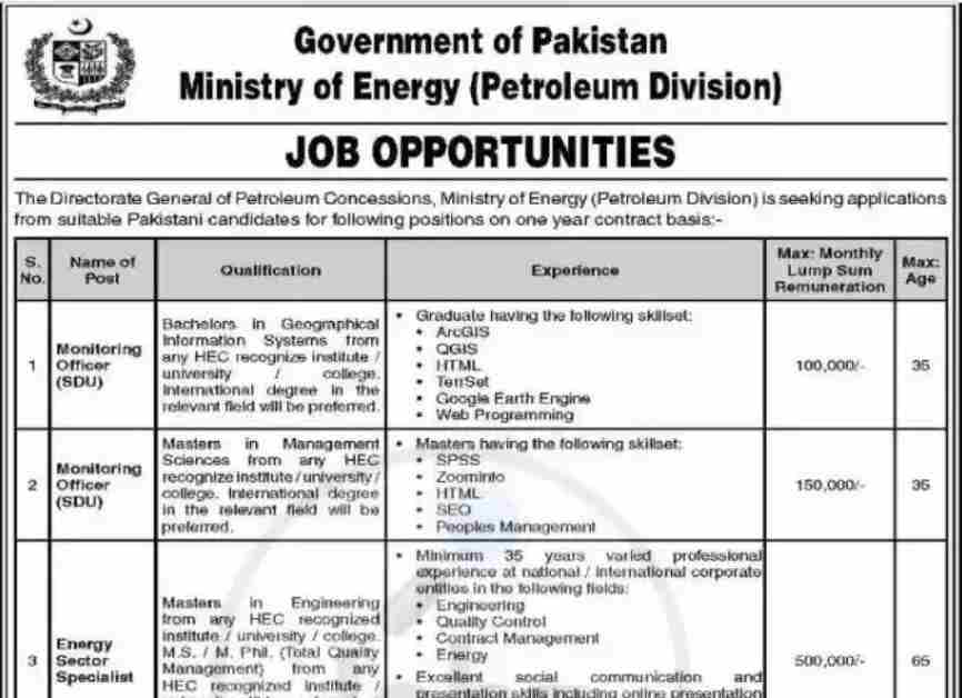 Social Image Ministry Of Energy (Petroleum Division) Job Opportunities 2023