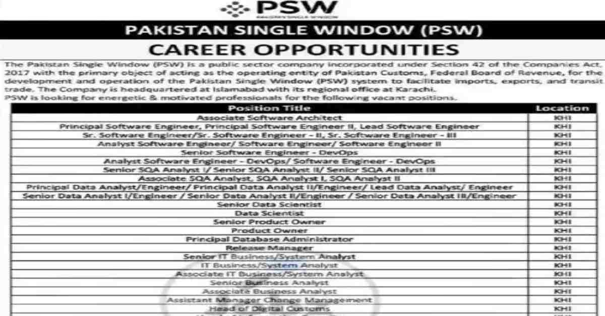 Pakistan Single Window Career Opportunities 2023 Jobzsearcher