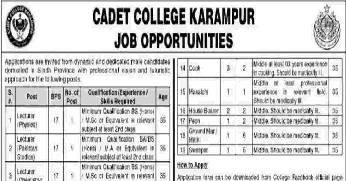 social image Cadet College Karampur Job Opportunities 2023