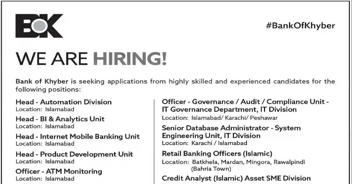 Social Image Bank of Khyber BOK New Jobs Apply Now