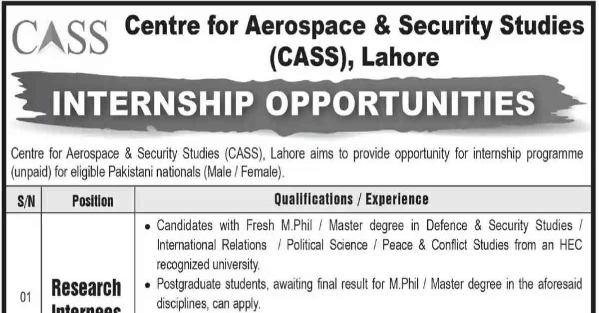 Social Image Centre for Aerospace and Security Studies CASS Lahore Latest Internships