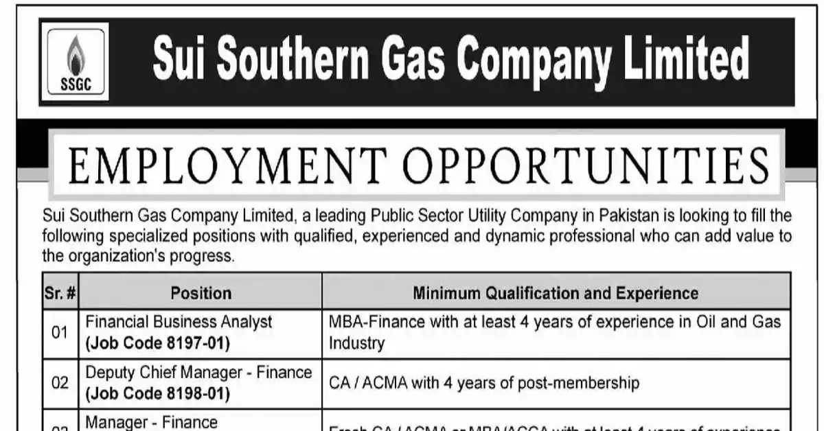 Social Image Sui Southern Gas Company Limited Latest Jobs March Apply Now