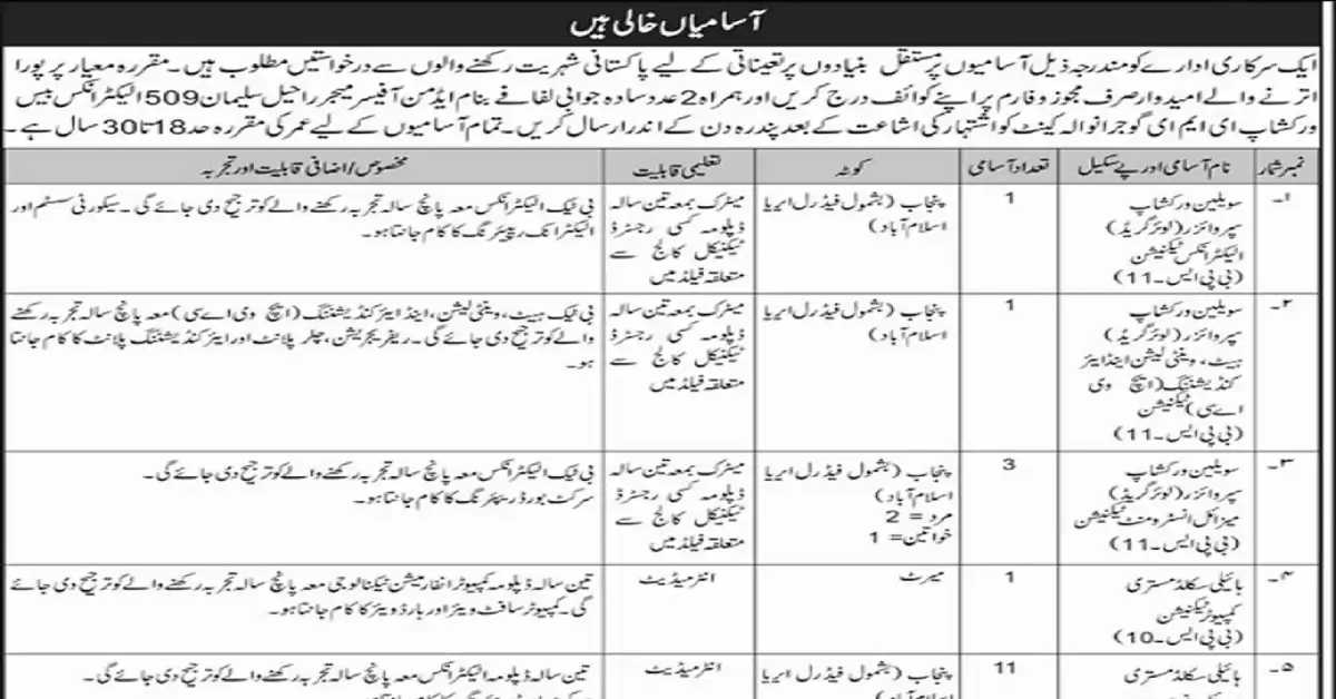 Social Image Pak Army 509 Electronics Base Workshop EME Gujranwala Latest Jobs 2023