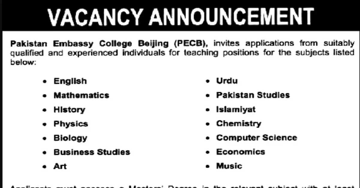 Social Image Pakistan Embassy College Beijing PECB Jobs 2023 Apply Now