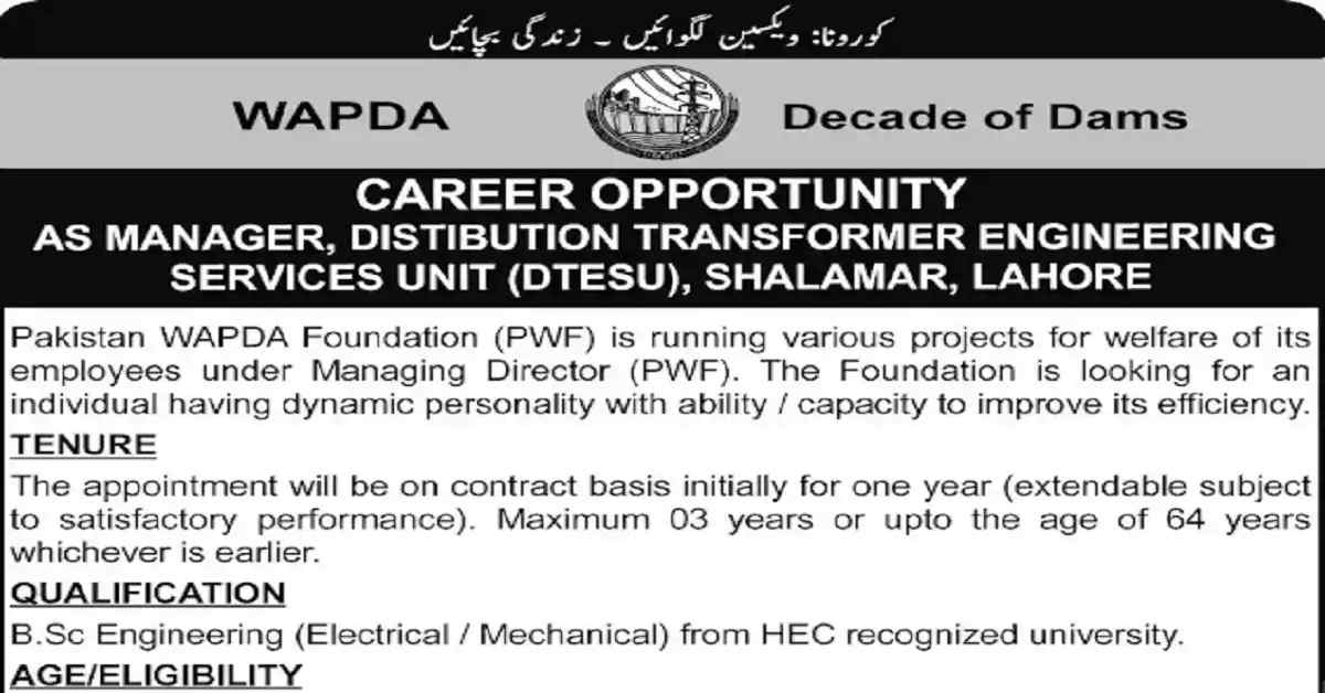 Social Image WAPDA Jobs For Electrical and Mechanical Engineer 2023