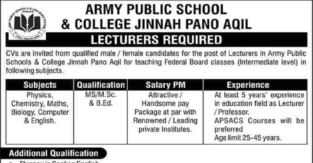 Social Image Army Public School and College Lecturers Jobs 2023 Apply Now