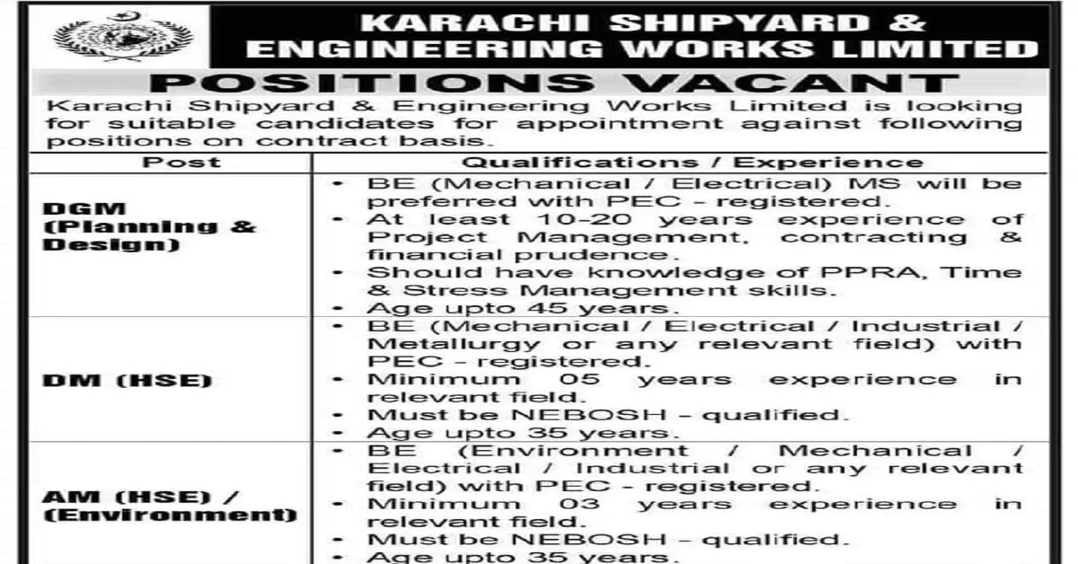 Social Image Karachi Shipyard and Engineering Work Limited KSEW May Jobs 2023