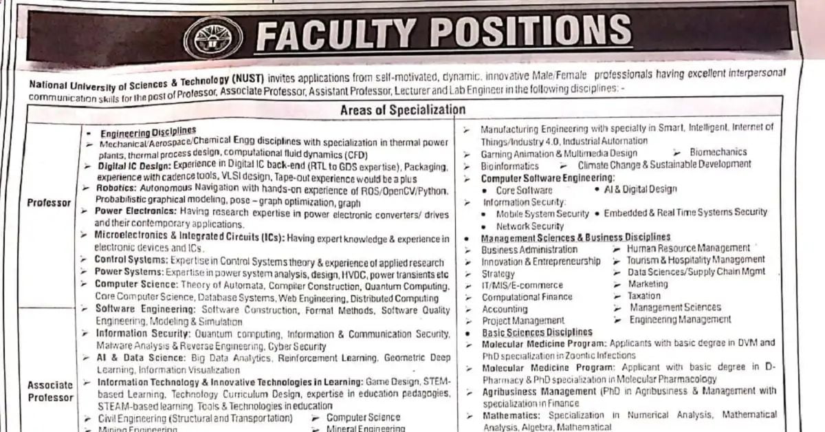 Social Image NUST Jobs 2023 Apply Now