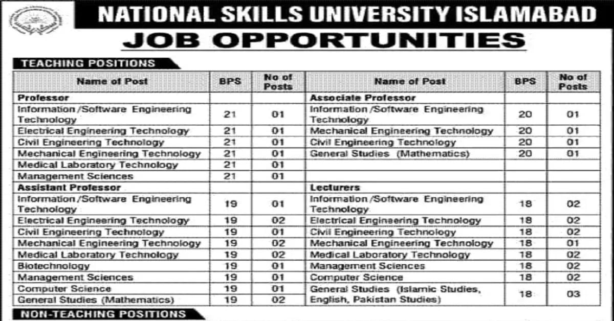 Social Image National Skills University NSU Islamabad Jobs 2023 Apply Now
