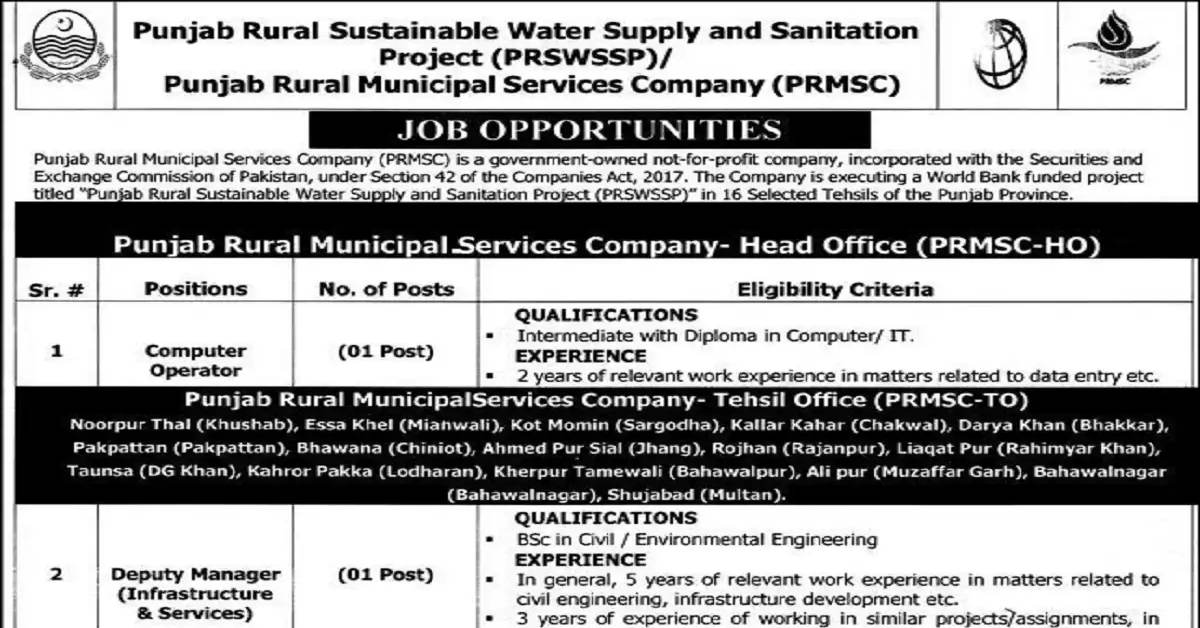 Social Image Punjab Rural Municipal Service Company PRMSC Jobs 2023 Apply Now