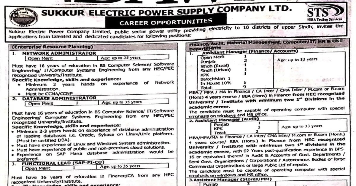Social Image Sukkur Electric Supply Company Jobs SEPCO 2023 Apply Now