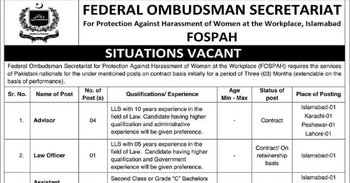 Social Image Federal Ombudsman Secretariat FOSPAH Jobs June 2023 Apply Now