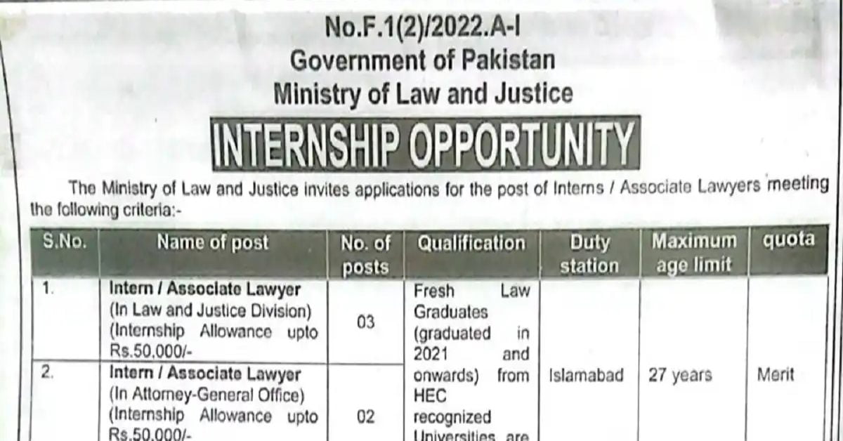 Social Image Ministry of Law and Justice MOLAW Internships 2023 Apply Now