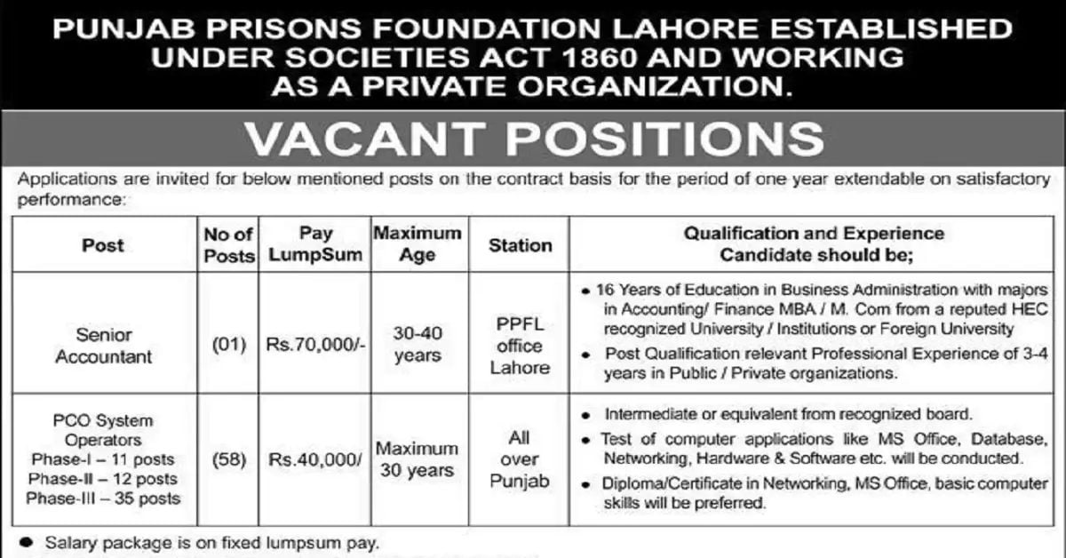 Social Image Punjab Prison Foundation Lahore Jobs Vacancies 2023 Apply Now