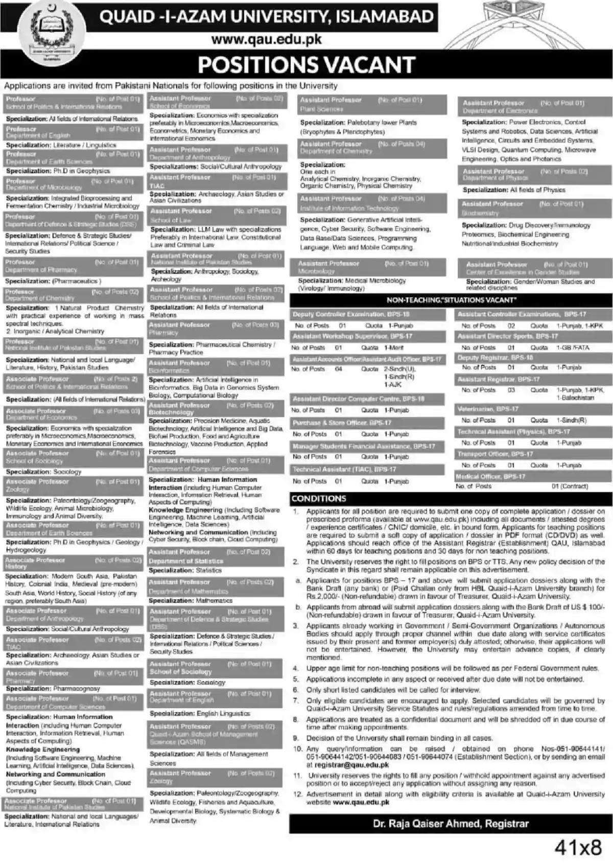 Quaid-I-Azam University Islamabad Jobs 2023 Quaid-I-Azam University Islamabad Jobs 2023