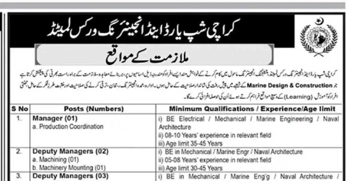 Social Image Karachi Shipyard and Engineering Works KSEW Jobs 2023