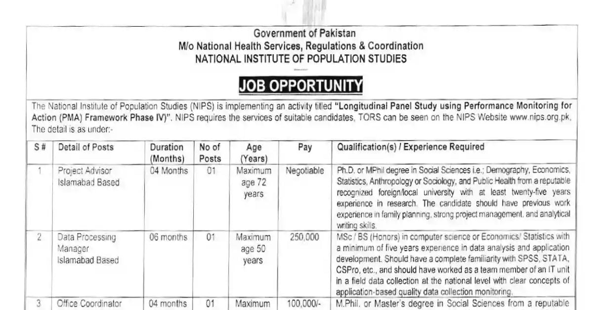 Social Image National Institute of Population Studies (NIPS) Jobs 2023