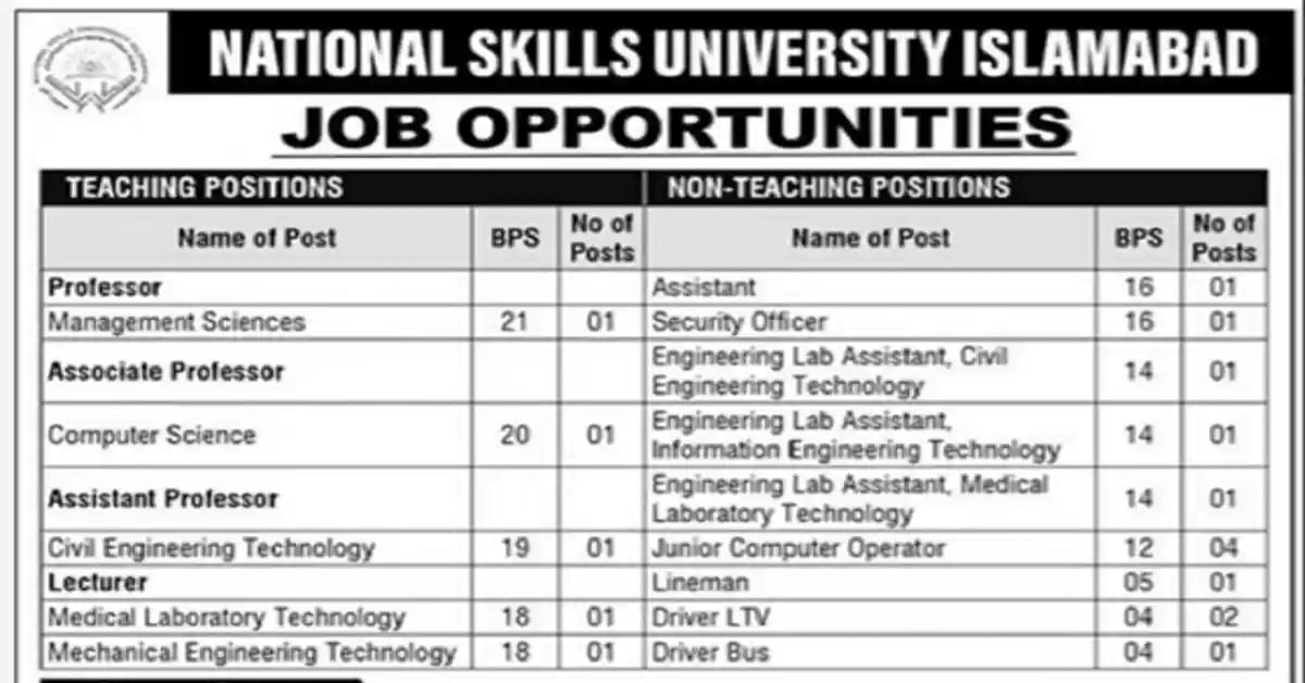 Social Image National Skills University NSU Islamabad Jobs 28th July 2023