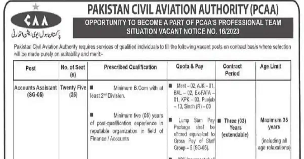 Pakistan Civil Aviation Authority PCAA June Jobs 2023 Apply Now ...