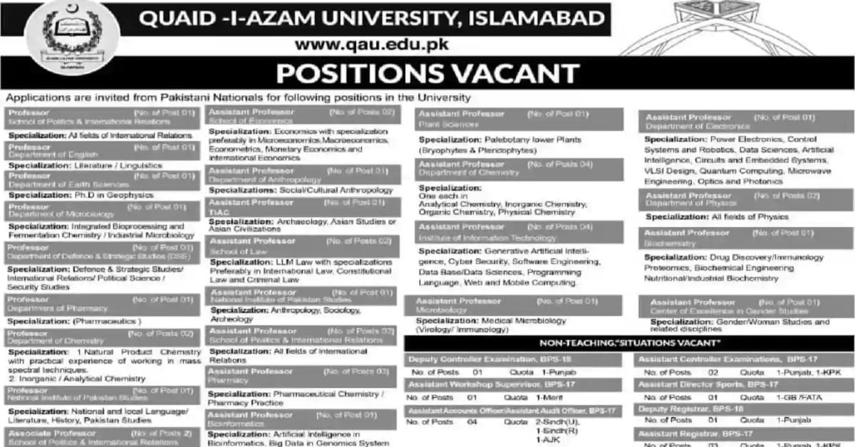 Quaid I Azam University Islamabad Jobs 2023 Jobzsearcher 3307