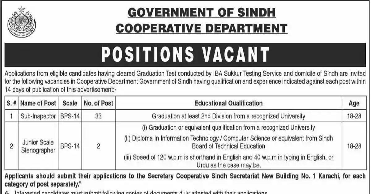 Social Image Sub Inspector Jobs 2023 Government of Sindh