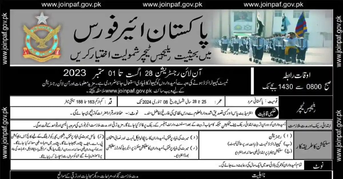 Social Image Pakistan Airforce PAF Religious Teacher Jobs 2023 Apply Now