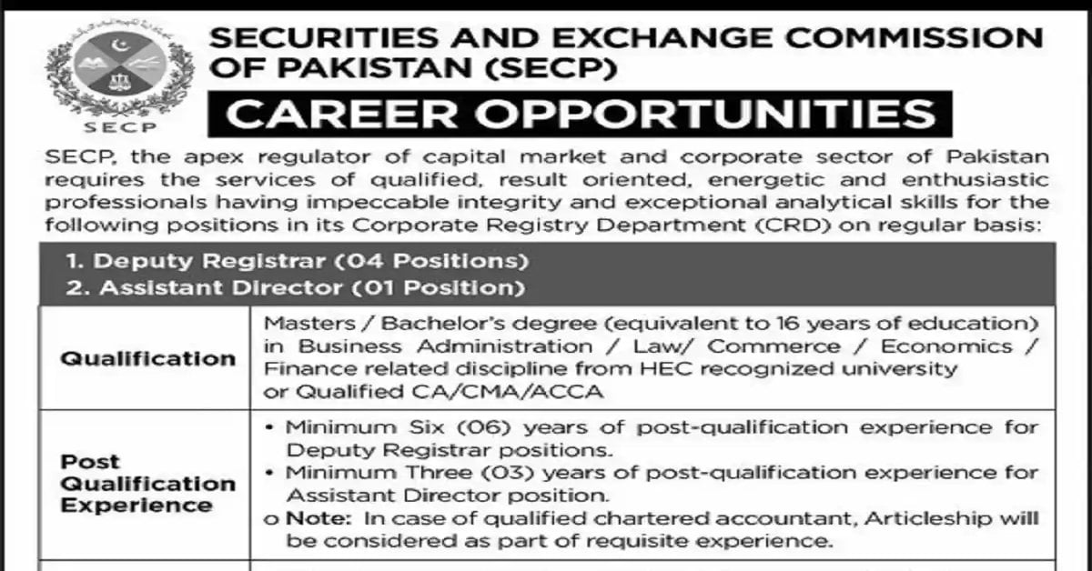 Social Image Securities and Exchange Commission of Pakistan (SECP) Jobs 2023