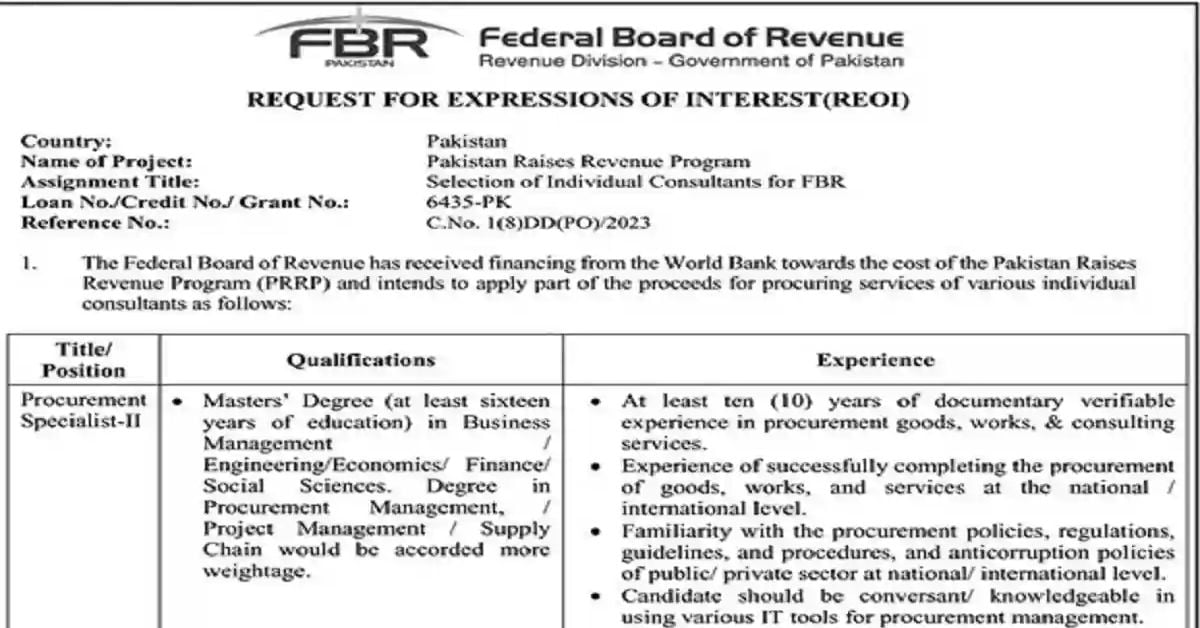 Social Image Federal Board of Revenue FBR September Jobs 2023 Apply Now
