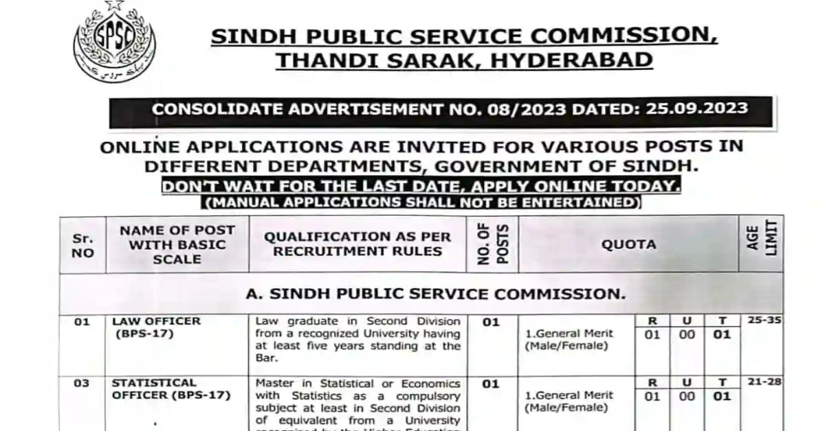 Social Image Sindh Public Service Commission SPSC Jobs Ad No 8 2023 Apply Now