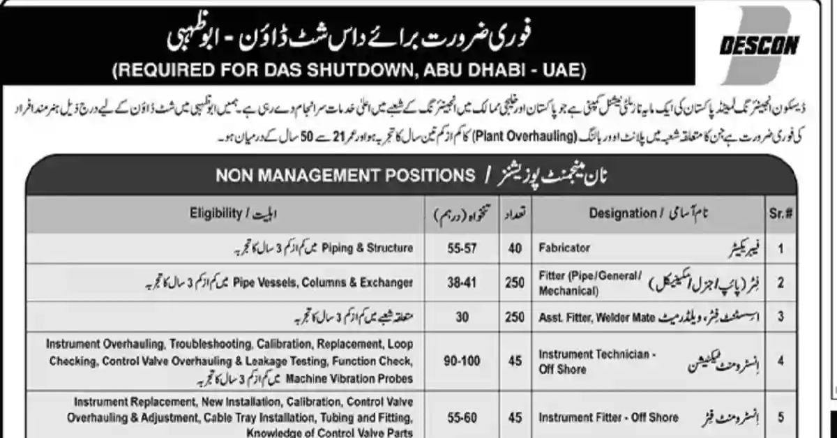Social Image DESCON Engineering Limited UAE Jobs 2023 DAS Shutdown Apply Now