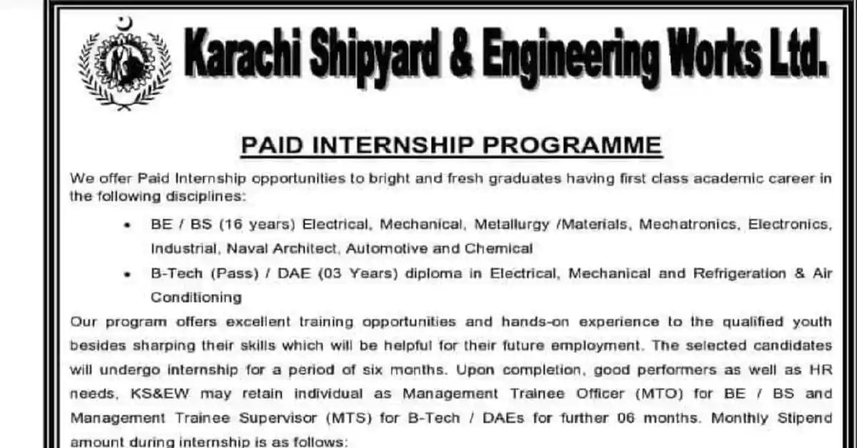 Social Image Karachi Shipyard and Engineering Works Paid Internship 2023 Apply Now