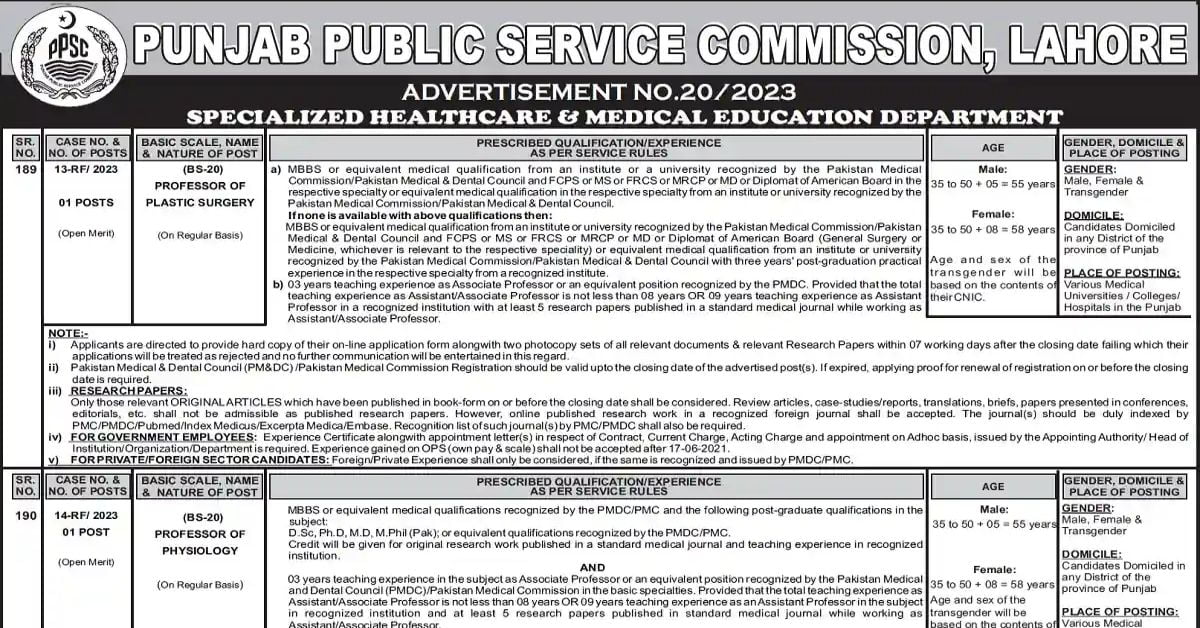 Social Image PPSC Jobs Ad No 20 2023 Apply Now