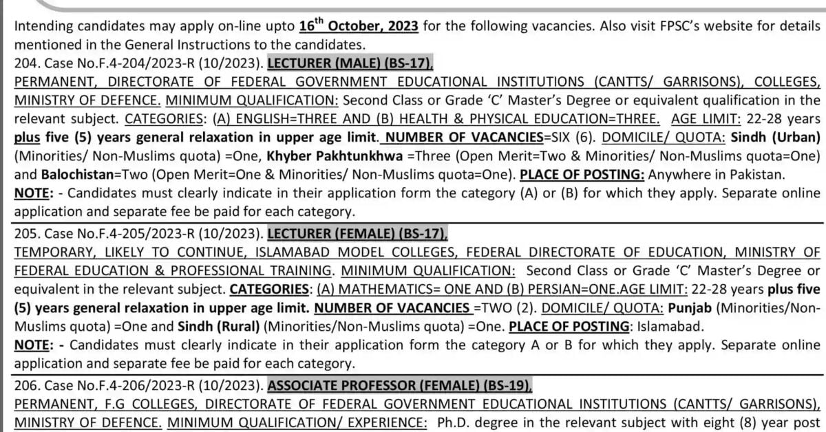 social image FPSC Jobs Advertisement No 10 2023 Apply Now