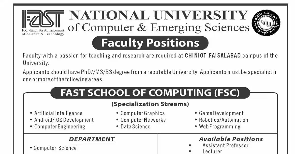 Social Image FAST NUCES Faculty Jobs 2023 Apply Now