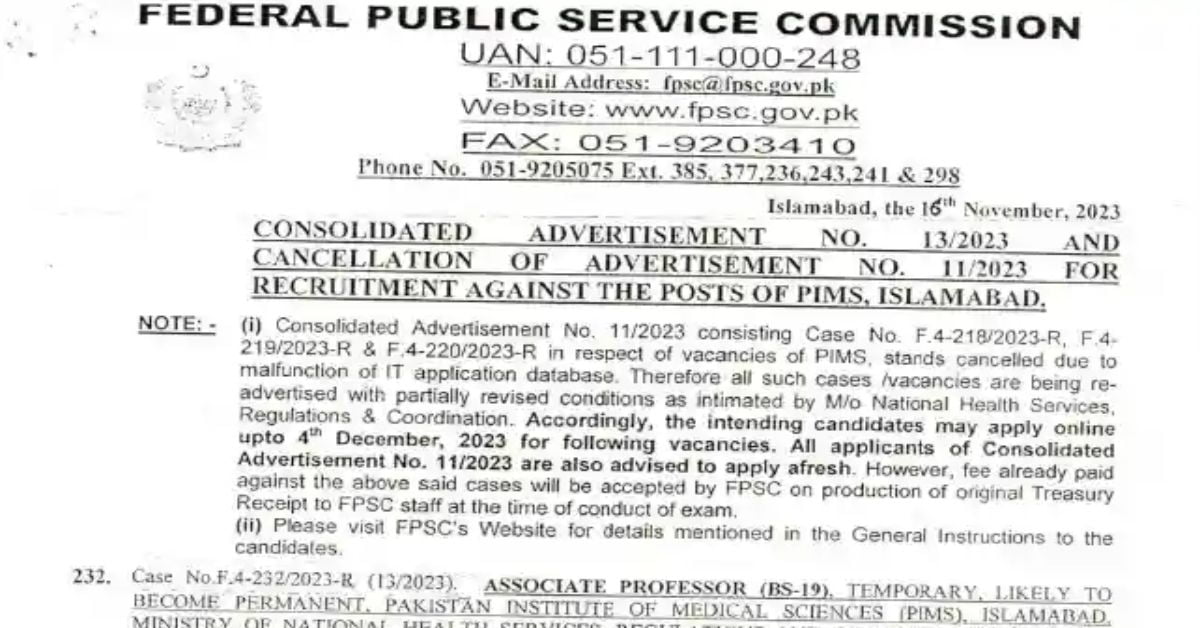 Social Image FPSC Jobs Advertisement No 13 2023 Apply Now