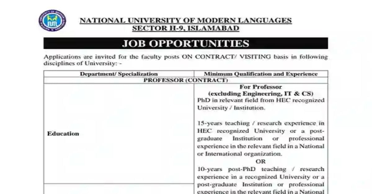 Social Image National University of Modern Languages Jobs 2023 Apply Now