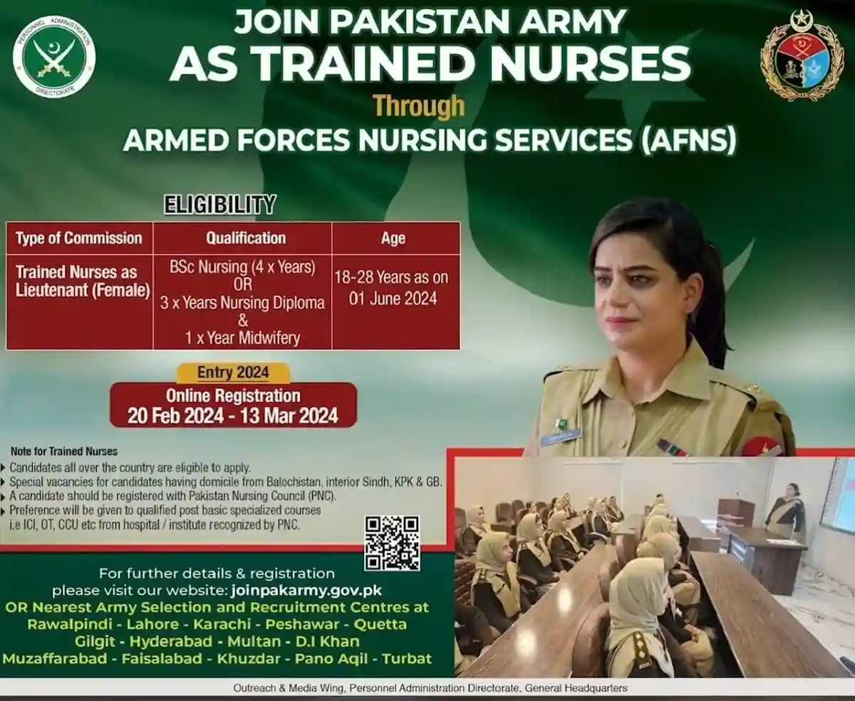 Join Pak Army as Trained Nurse AFNS Jobs 2024 Join Pak Army as Trained Nurse AFNS Jobs 2024