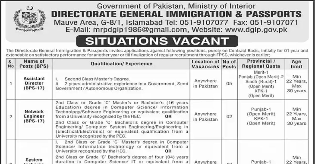 Directorate General Immigration and Passport Jobs 2024