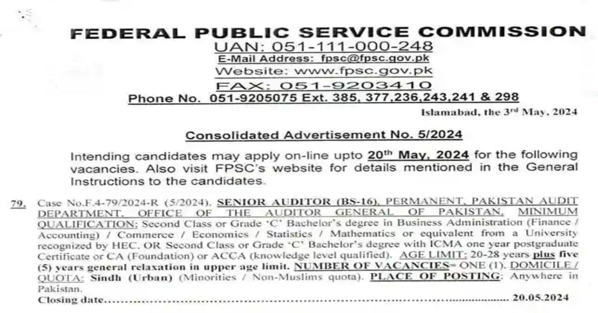 FPSC Jobs 2024 Ad No 5
