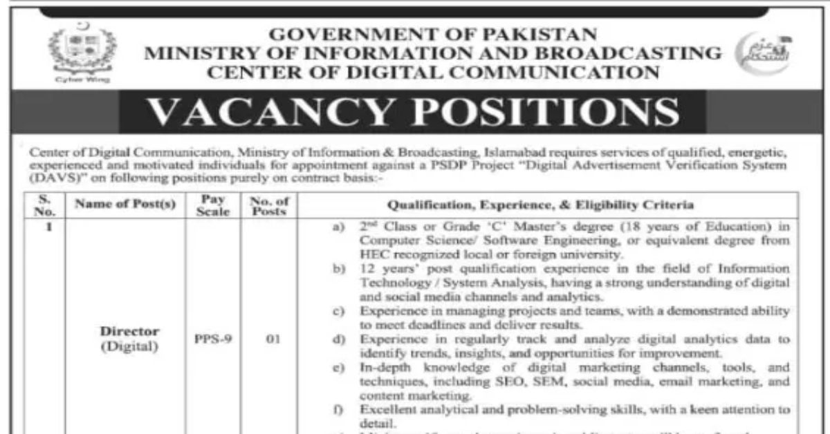 Ministry of Information and Broadcasting Jobs 2024