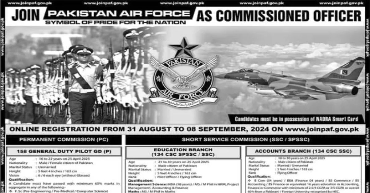 Pakistan Airforce PAF Pilot Jobs 2024