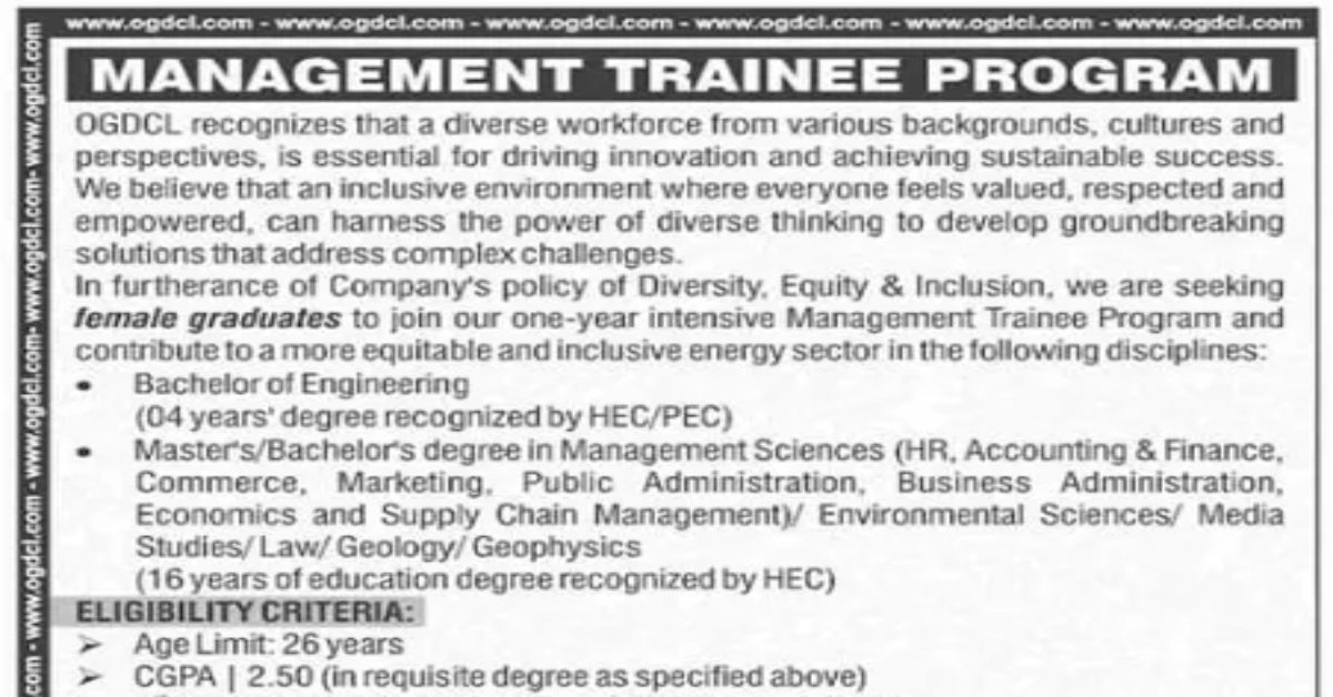 OGDCL Management Trainee Program 2024