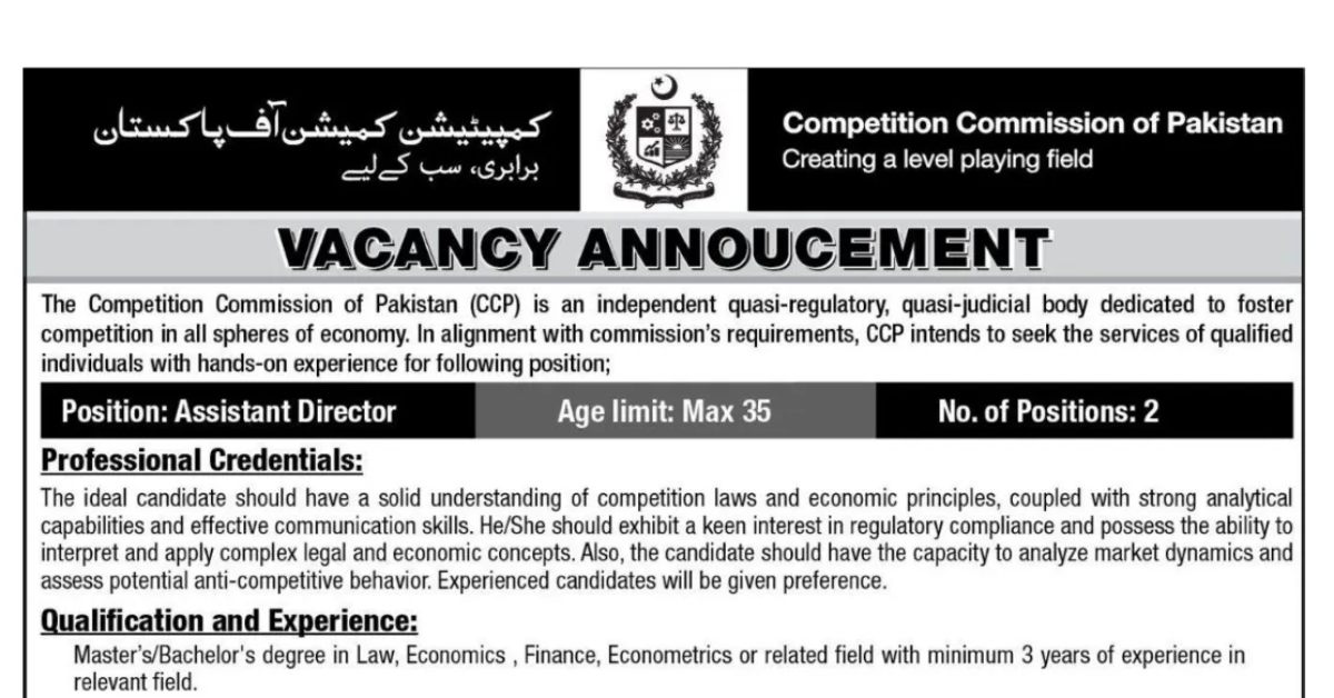 Competition Commission of Pakistan Jobs 2025 Apply Now