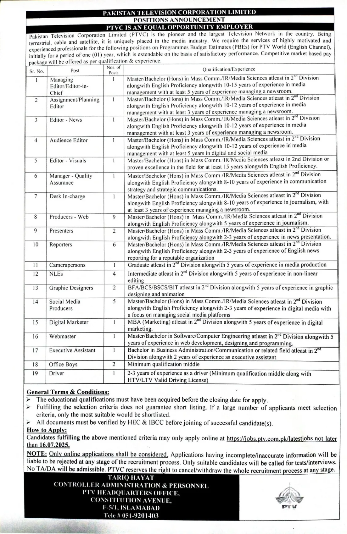 PTV Jobs 2025 Apply Now PTV Jobs 2025 Apply Now
