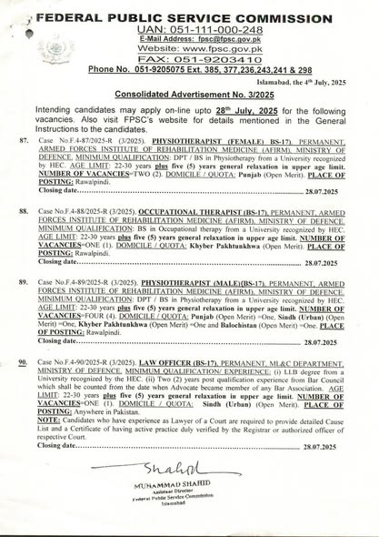 FPSC Jobs Ad No 3 2025 Apply Now FPSC Jobs Ad No 3 2025 Apply Now